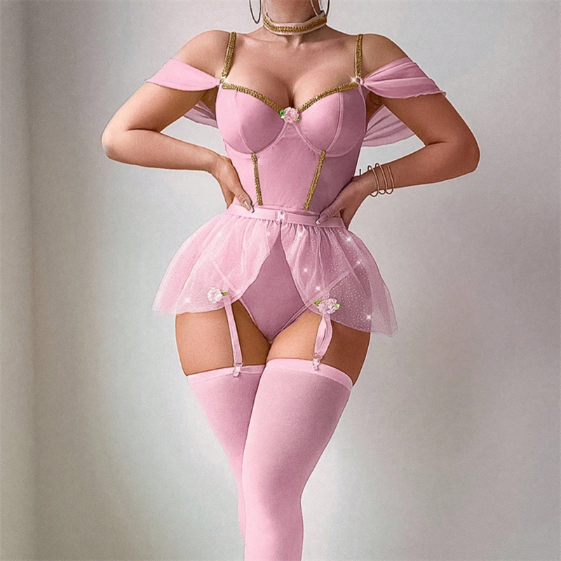Fishnet Stocking Women - Блестящий комплект белья-боди для женщин: облегающий